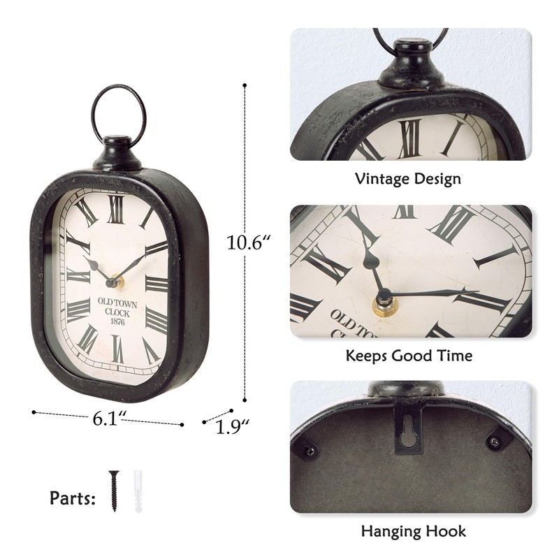 NIKKY HOME Small Retro Black Wall Clock, Silent Battery Operated