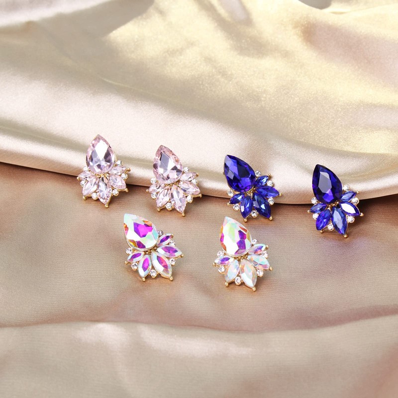 FENBORY AB Rhinestone Earrings Fancy Iridescent Crystal Cluster Art Decro