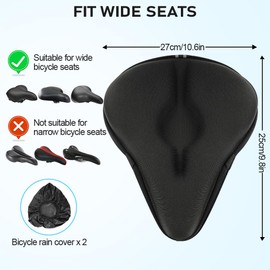 Flinronic Bike Seat Cushion, Gel Bike Seat Cover, Soft Comfortable Bicycle Saddle for Men Women, with Waterproof and Dustproof Protector, Shock Absorbing, for Indoor & Outdoor Cycling - 27 x 25CM