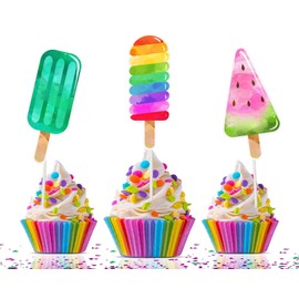 Ice Cream Cupcake Toppers – 10 PCS Colorful Summer Treat Picks for Kids Birthday Party, Baby Shower, Summer Theme Decorations