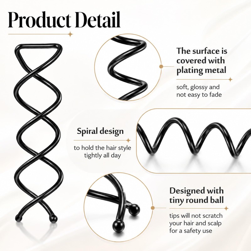 30PCS Spiral Hair Pins, Bun Twist Spiral Bobby Pins for