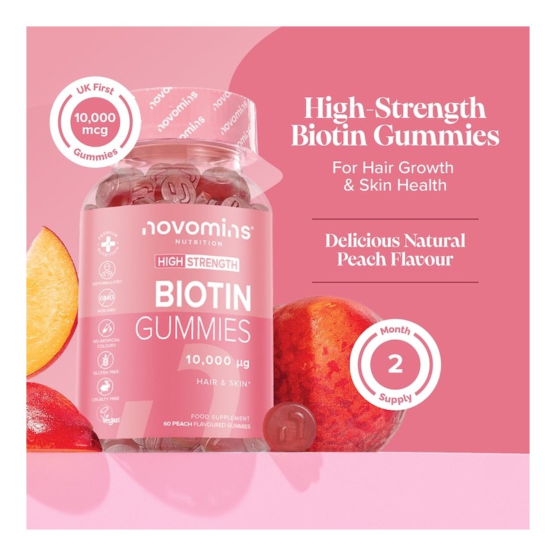 Novomins Biotin Peach-Flavoured Biotin 60 Gummies