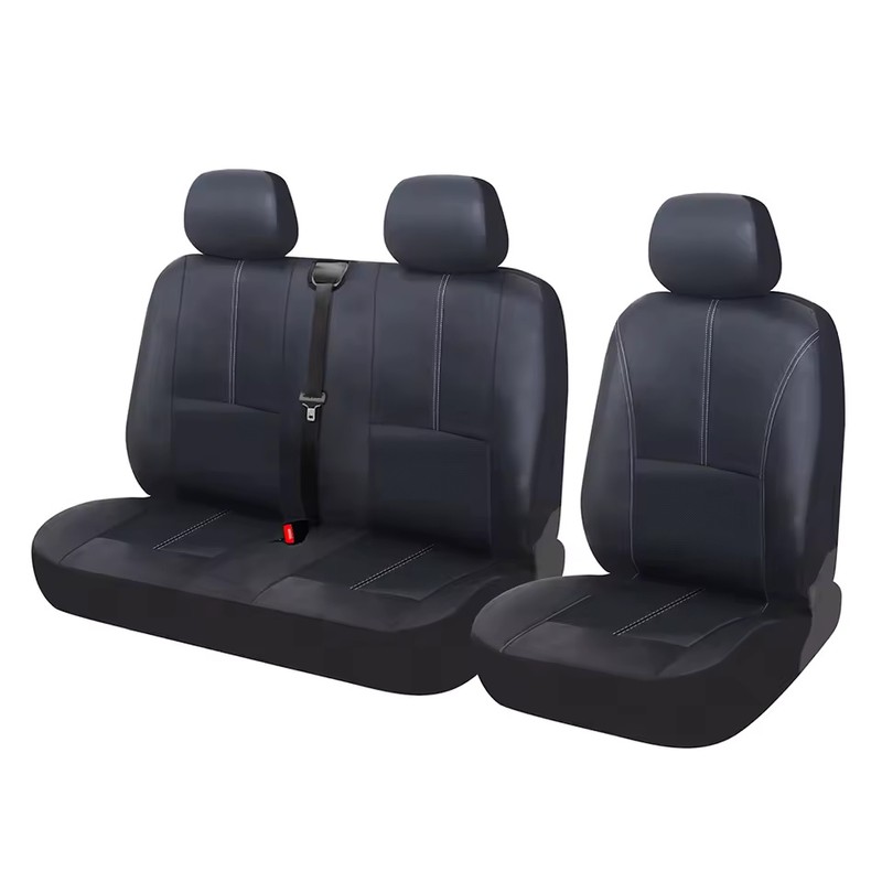 Black PU Leather 2+1 Van Front Seat Cover Set with
