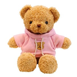 TROYSINC Teddy Bear Soft Fur Teddy Bear with Hood Paw Print Plush Toy Cuddly Toy Gift (Pink, 50 cm)