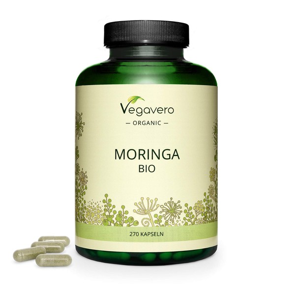 Organic Moringa Oleifera Capsules 1800mg Vegavero® | No Additives | Pure Moringa Powder from Sri Lanka | Lab-Tested & Non-GMO | Malunggay Supplement | 270 Organic Moringa Capsules | Vegan