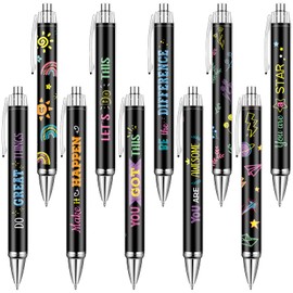 Gueevin 10 Pcs Inspirational Ballpoint Pens Retractable Funny Black Ink Pen Set with Stylus Tip for Office Supplies, 10 Styles (Cute)