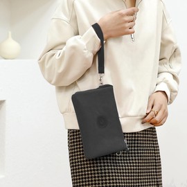 WITERY Nylon Crossboby Bags for Women - Waterproof Multi-Pocket Small Wristlet Purse with Shoulder and Wrist Straps, Lightweight Slim Zip Clutch Wallet Purse Phone Purse Travel Shoulder Bag