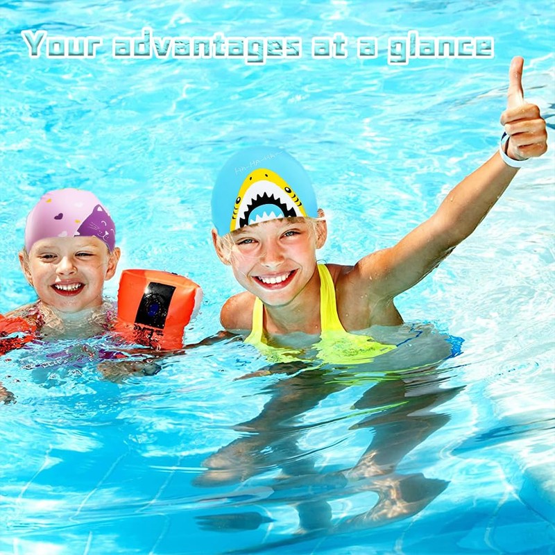 Cartoon Kinder Badekappen,2 Stück Badehaube aus Silikon Schwimmkappe Katze &