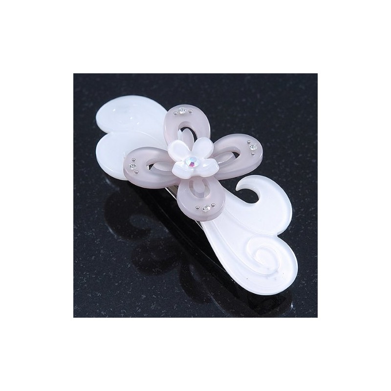 Light Silver/Light Grey Acrylic Crystal '3D Flower' Barrette Hair Clip