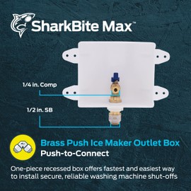 SharkBite Max 1/2 Inch x 1/4 Inch Compression Ice Maker Outlet Box, Push to Connect Brass Plumbing Fittings, PEX Pipe, CPVC, PE-RT, 25032