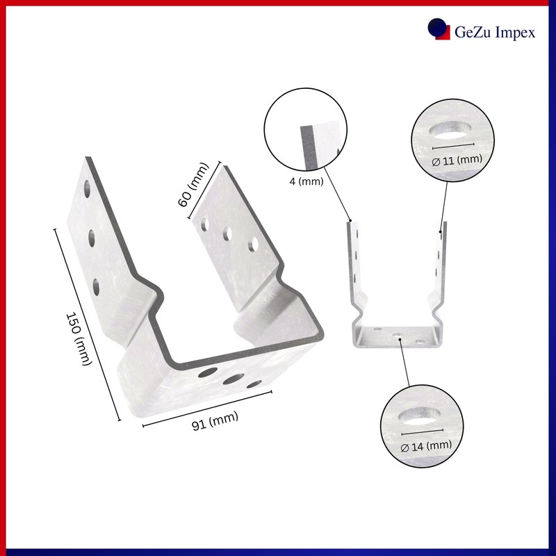 U-Post Support for Doweling with Bead, Hot-Dip Galvanised 91 mm