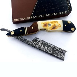 Damascus Steel Straight edge Razor Barber Salon Shaving wet shave real leather sheath for men SM151