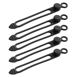 TENOC Silicone Cable Ties 5 Pcs Black Reusable Cable Holder Elastic Cord Straps Flexible Wire Organizer for Phone Tablet Charging Cable and Headset or Others