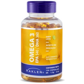 Maklen Omega 3 - EPA 540 y DHA 360 - Aceite de Pescado de Golden Omega® - 120 Cápsulas Softgels de 1300 mg