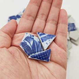 1.1lb Irregular Ceramic Porcelain Tiles for Crafts, Broken Blue and White China Plate Mosaic Tiles (Medium 2)