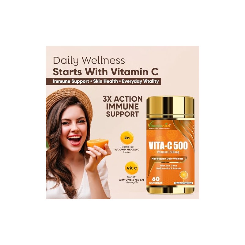 Vitaminnica Vita C 500mg Supplement for Men and Women- Immune