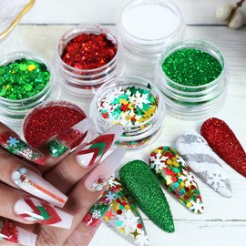 6Boxes Christmas Nail Sequins 3D Shiny SnowFlakes Nail Glitters with Glitter Powder Xmas Nail Supplies Nail Stickers for Winter Christmas Snow Glitter Flakes Nail Charms Manicure Decoration Accessorie