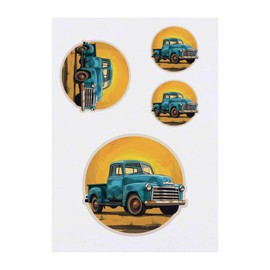 4 x 'Old Blue Vintage Truck ' Temporary Tattoos - Water Resistant, Skin-Safe, Non-Toxic Transfers, Mixed Sizes (TO00073334)