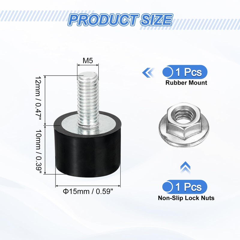 sourcing map M5 Thread Rubber Mounts, Vibration Isolators, Cylindrical Shock