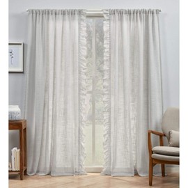 Exclusive Home Curtains Jacinta Side Ruffle Flippable Sheer Rod Pocket Curtain Panel Pair, 54x96, Grey