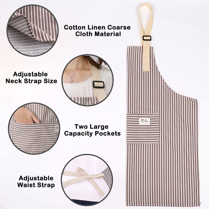 LECTNORE Stripe Bib Apron, Chefs Kitchen Aprons Adjustable Apron with