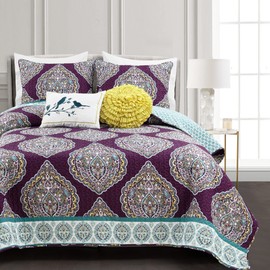 Lush Decor Harley 5 Piece Quilt Set, Full/Queen, Purple & Turquoise