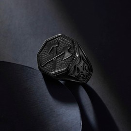 Black Warrior Cross Double Axe Ring for Men Stainless Steel Retro Nordic Punk Biker Viking Ring Jewelry Gift size 12