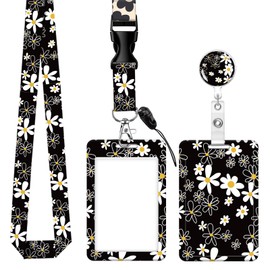 Badge Reels Retractable with Carabiner Reel Clip, ID Name Tag Work Badge Holder Belt Ferrule, Identity ID Badge Holder Cover Case for Office Work Nurse Teacher Student Gifts(Cute Daisy)