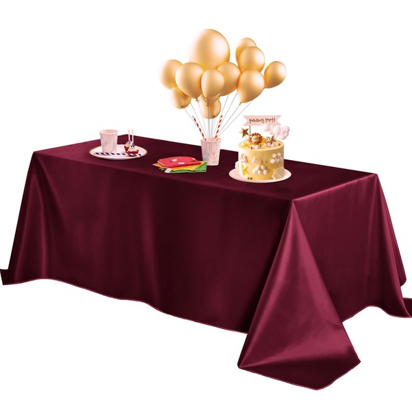Horbaunal Burgundy Satin Tablecloth 60 x 84 Inches Rectangle Table