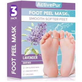 ActivePur Foot Peel Mask - 3 Packs (3 Pairs) of Skin Exfoliating Foot Masks for Dead Skin Removal, Dry Feet, Cracked Heels & Callus, Dead Skin - Feet Peeling Mask for baby soft feet (French Lavender)