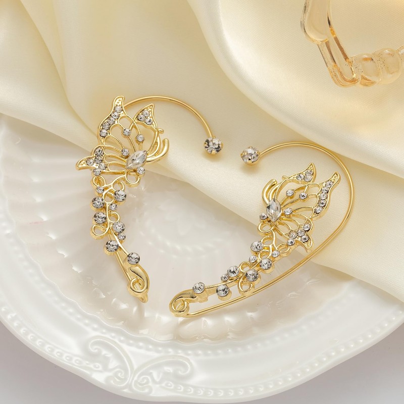 MelleFlarynsun 2PCS Gold Butterfly Elf Ear Cuffs Butterfly Cuff Earrings
