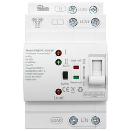 63A 110V Mini ATS Automatic Transfer Switch – 2P Dual Power Changeover Switch for Uninterrupted Power Supply – Dual Auto Power Electrical Selector Switch DIN Rail Mount(AC 50/60Hz)