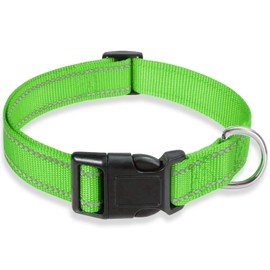 Reflective Dog Collar with Buckle Adjustable Safety Nylon Collars for Small Medium Large Dogs, Grass Green XS