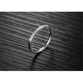 Fashion Month Women 2mm Titanium Stainless Steel Cubic Zirconia CZ Inlay White Gold Ring Wedding Engagement Silver Band Size 4
