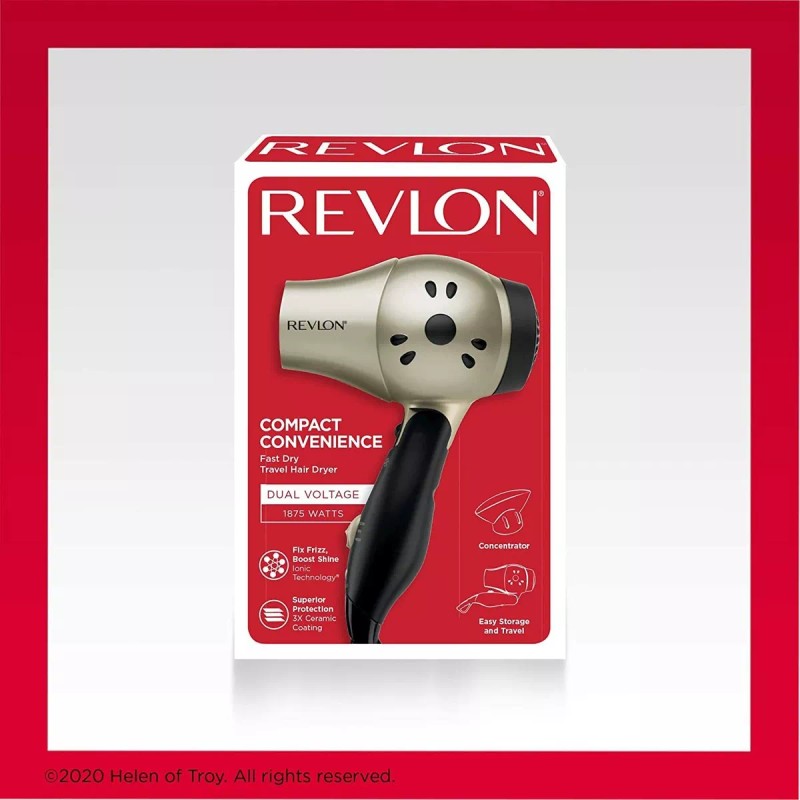 Revlon Secador de pelo de viaje con mango plegable compacto
