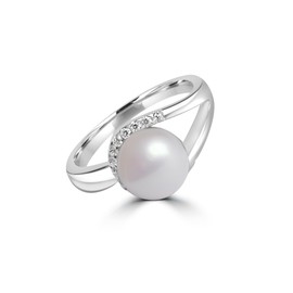 Pearl ring with cubic zirconia accents in sterling silver (M)