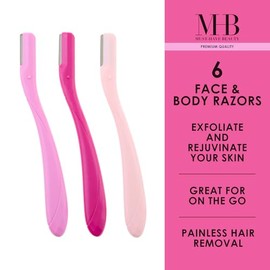 Juego de 6 maquinillas de afeitar dermaplaning rosadas – Maquinillas de afeitar faciales y corporales desechables de fácil agarre | Moldeador de cejas