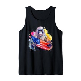Bigfoot Watercolor Artwork American Flag 4th Of July Art USA Tank Top