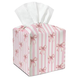 Pink Bow Stripes Leather Tissue Box Cover Square Tissue Holder for Car Livingroom Office Decor Ideal Gifts for Women Colleagues Family Sister Bestie Daughter Birthday Christmas Housewarming - YT0208