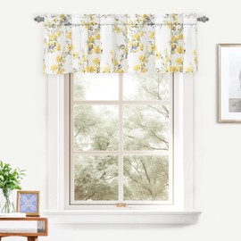 DriftAway Blossom Abstract Floral Ink Painting Lined Window Curtain Valance Rod Pocket 2 Layer 52 Inch by 14 Inch Plus 2 Inch Header Yellow