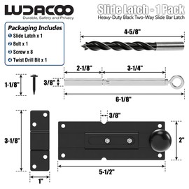 LUDACOO Two Way Slide Bar Gate Latch, Heavy Duty Hidden Sliding Door Latch with External Bolt, Outdoor Anti-Sag Gate Latch Hardware for Wooden Fence, Courtyard Door, Garden Door, Black, 1 Pack