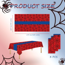 OQOQ Spider Birthday Party Tablecloth (3 Packs), 108x54 inches Red Blue Spider Web Plastic Disposable Table Cover Rectangular Tablecloth for Birthday Party Decorations Supplies