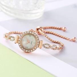 Women Analog Quartz Watch with Diamonds Bracelet Dress Watch for Female Wristwatch with Rose Gold Bracelet, rose gold, Modern