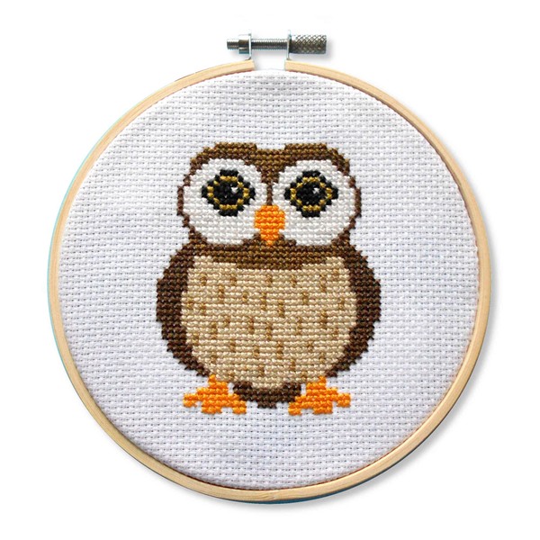 Owl Cross Stitch Kit With Hoop - Beginners Counted Cross