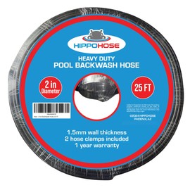 Pool Backwash Hose (2" Diameter) - 25 Foot Reel - (1.5mm Thick) Extra Heavy Duty Pool Backwash Hose - Includes 2 Clamps - Burst Resistant, Weather & Chemical Resistant, Lay for Easy Roll Up