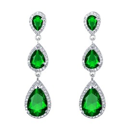 EVER FAITH Women's Cubic Zirconia Wedding Bridal 3 Teardrop Long Dangle Earrings Clear Silver Tone, Cubic Zirconia, Cubic Zirconia