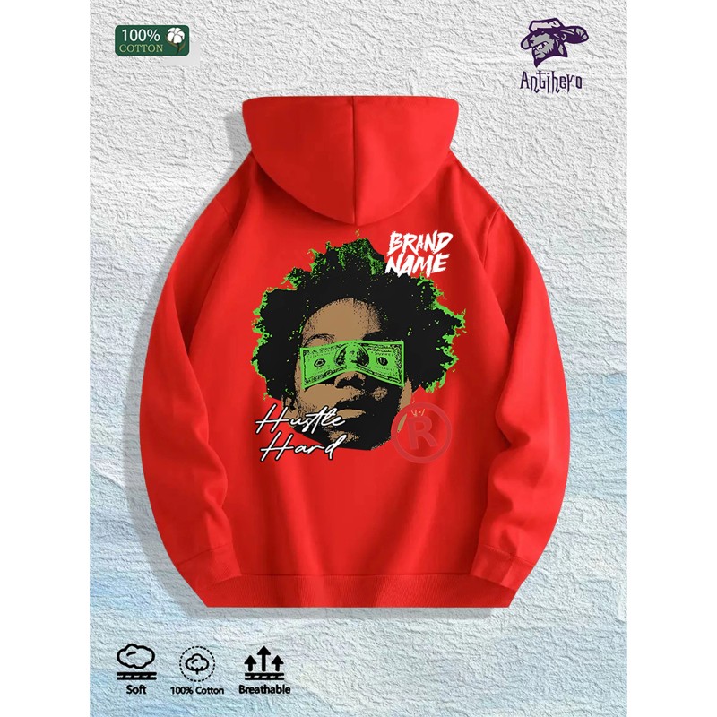 Hustle Hard Graphic Hoodie 100% Cotton US Warehouse 7 ColorsColor: