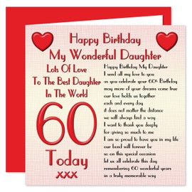 Daughter 60th Happy Birthday Card - Lots Of Love To The Best Daughter In The World - 60 Today