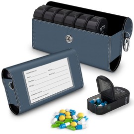 BVYA Pill Organizer Case, Weekly Travel Pill Case Medication Reminder,for 2 Times A Day, 7 Days a Week-Includes Leather Carrying Case