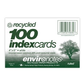 Roaring Spring Environotes Ruled Index Cards (100 Count), 4" x 6", White